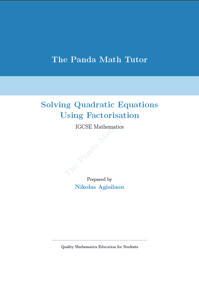 Sample page from Solving Quadratic Equations Using Factorisation