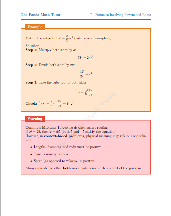 Example page from Rearranging Formulas